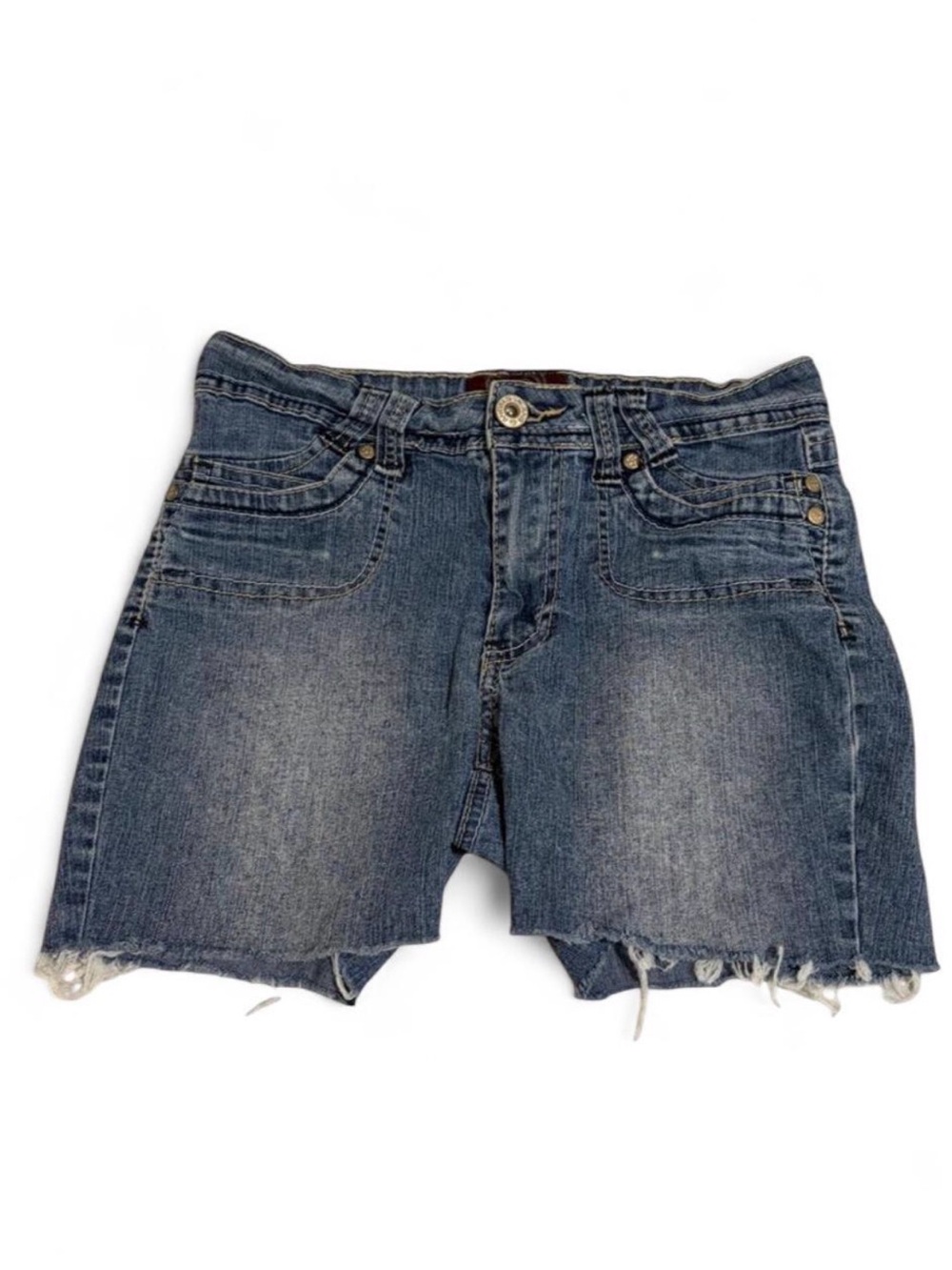 Y2K Angels blue denim shorts with frayed hem